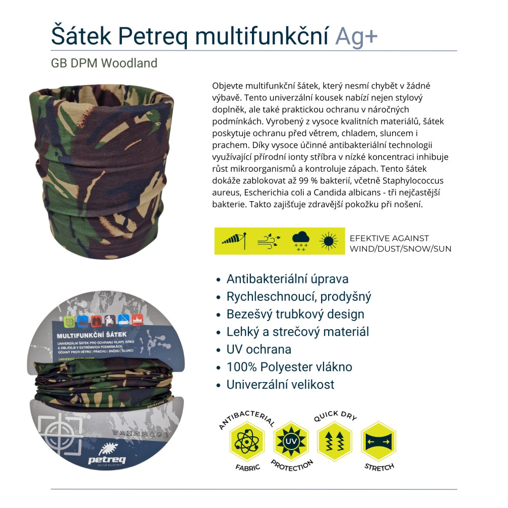 detail Petreq Multifunction Scarf Ag+ GB DPM Woodland - new